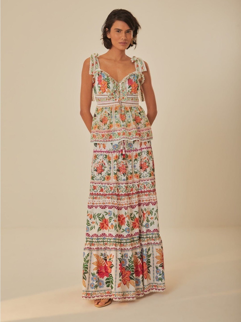 Farm Rio Off-White Bloom Garden Maxi Skirt